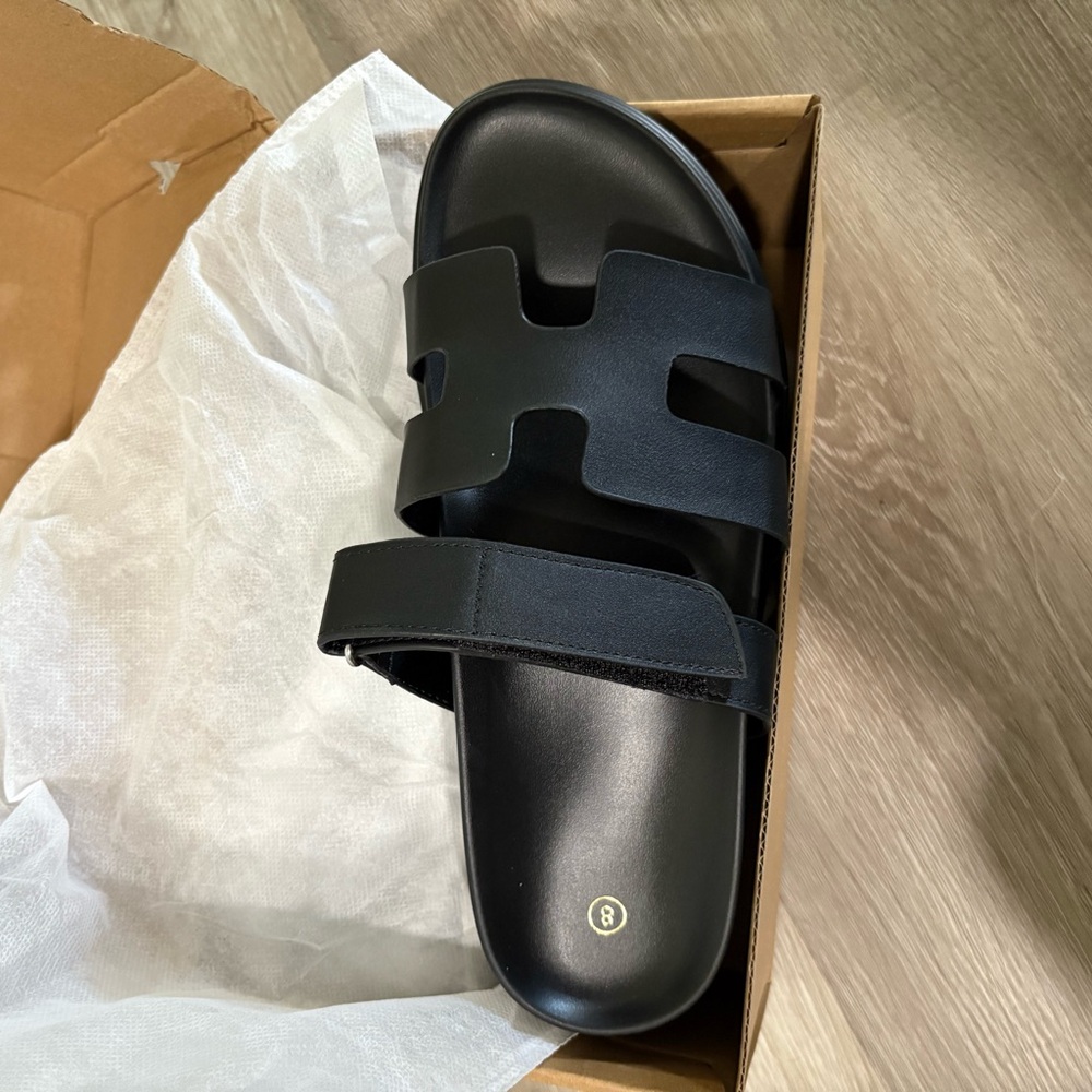 Black Women's Slide Sandals with H-Cut Strap